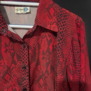 Paul Harris Design Womens Red Black Snake Print Button Up Shirt XL